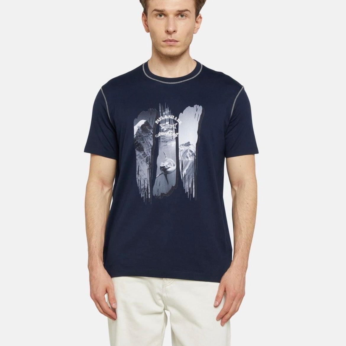 T-shirt Paul & Shark — Bleu Marine Montagnes & Requin