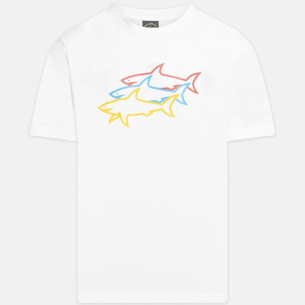 T-shirt Paul & Shark — Blanc Requins Multicolores