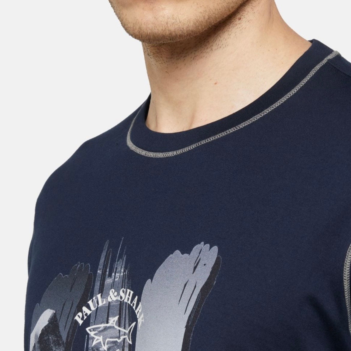 T-shirt Paul & Shark — Bleu Marine Montagnes & Requin