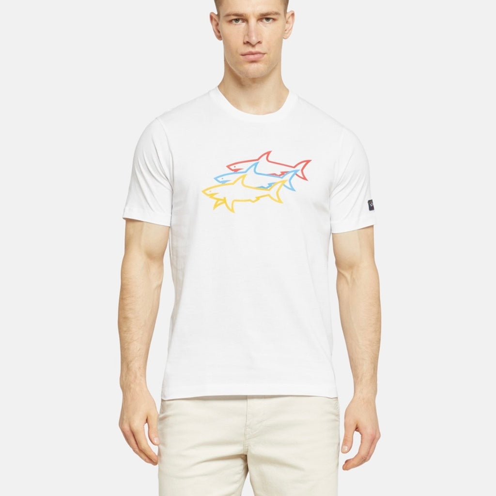 T-shirt Paul & Shark — Blanc Requins Multicolores