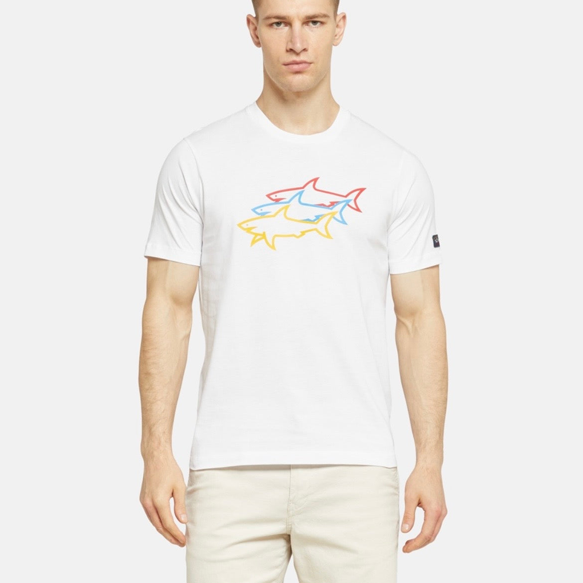 T-shirt Paul & Shark — Blanc Requins Multicolores