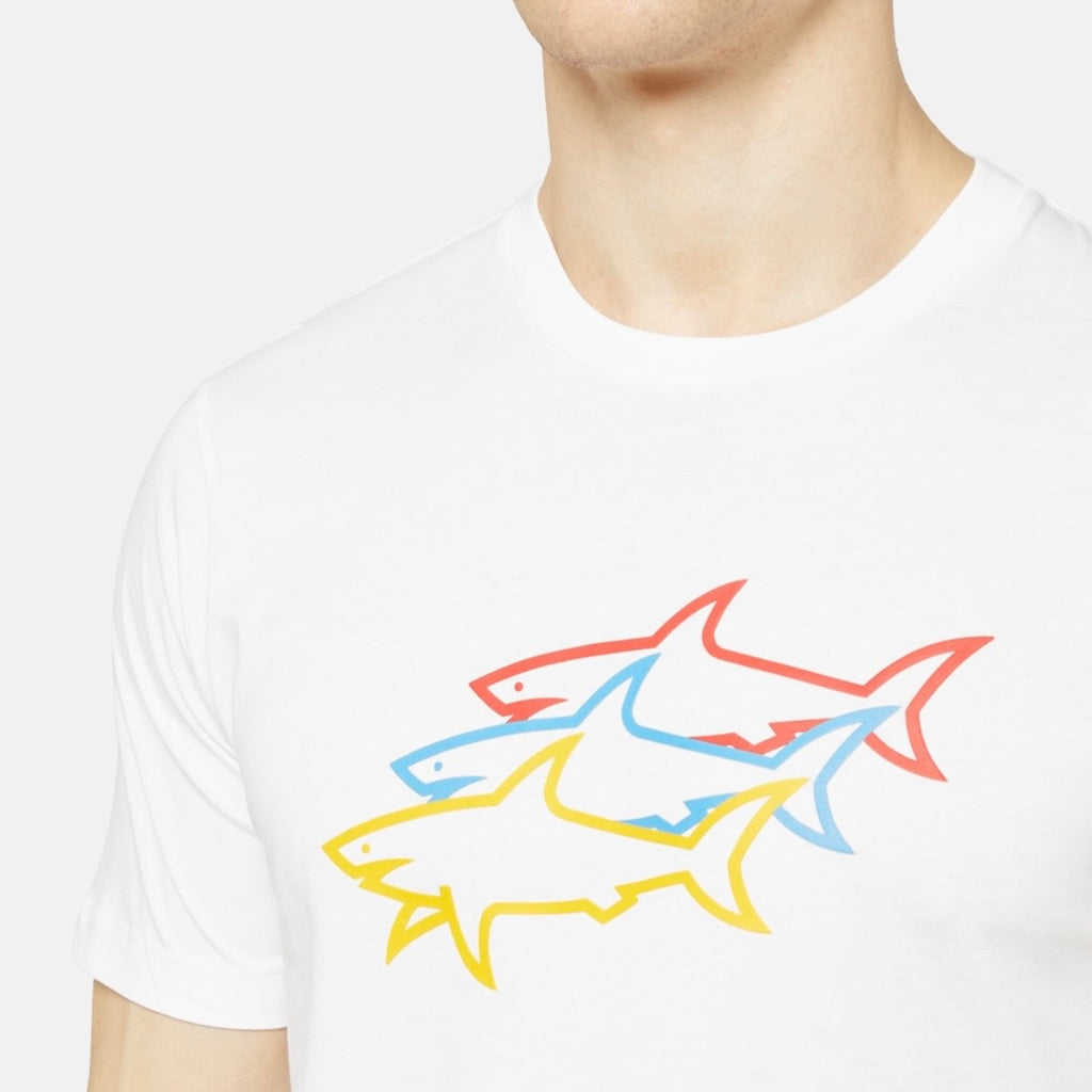 T-shirt Paul & Shark — Blanc Requins Multicolores