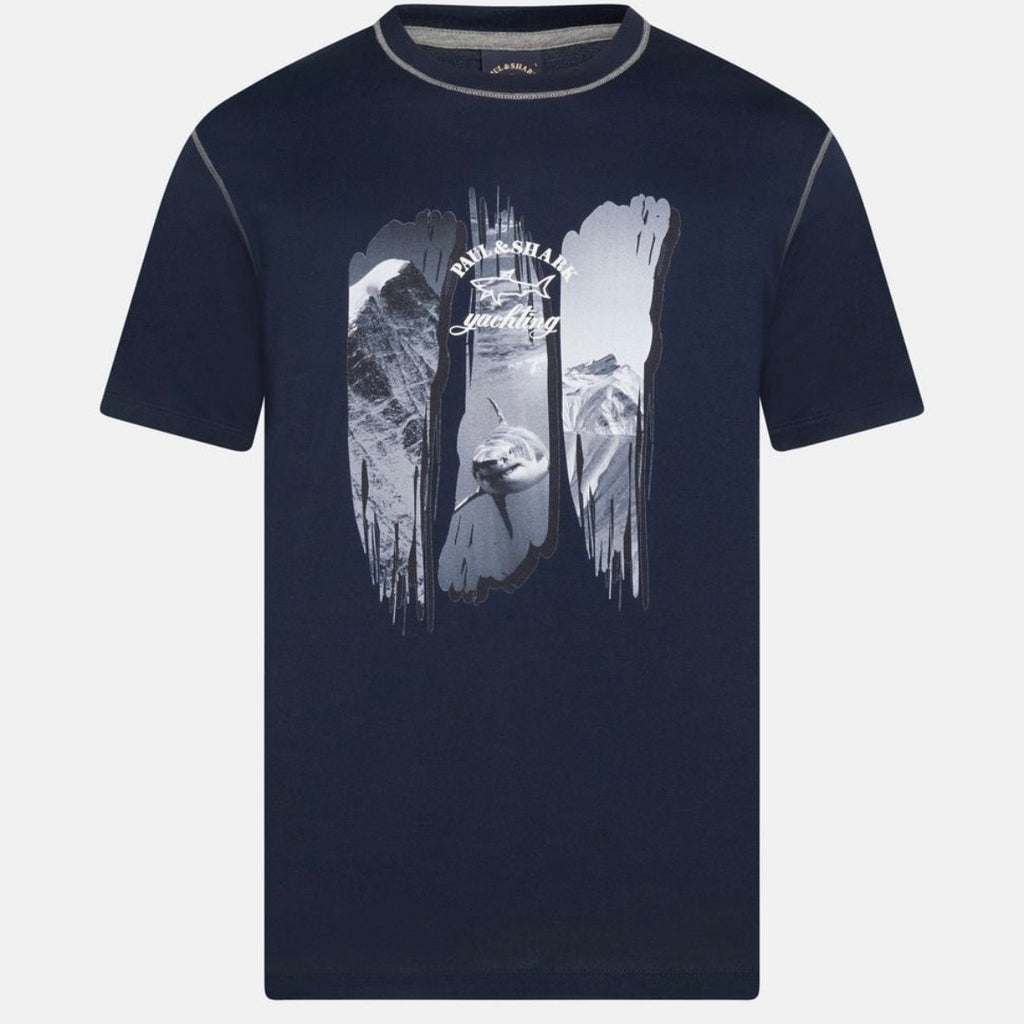 T-shirt Paul & Shark — Bleu Marine Montagnes & Requin