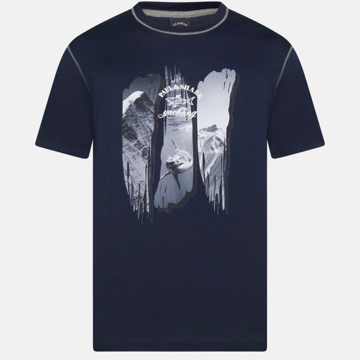T-shirt Paul & Shark — Bleu Marine Montagnes & Requin
