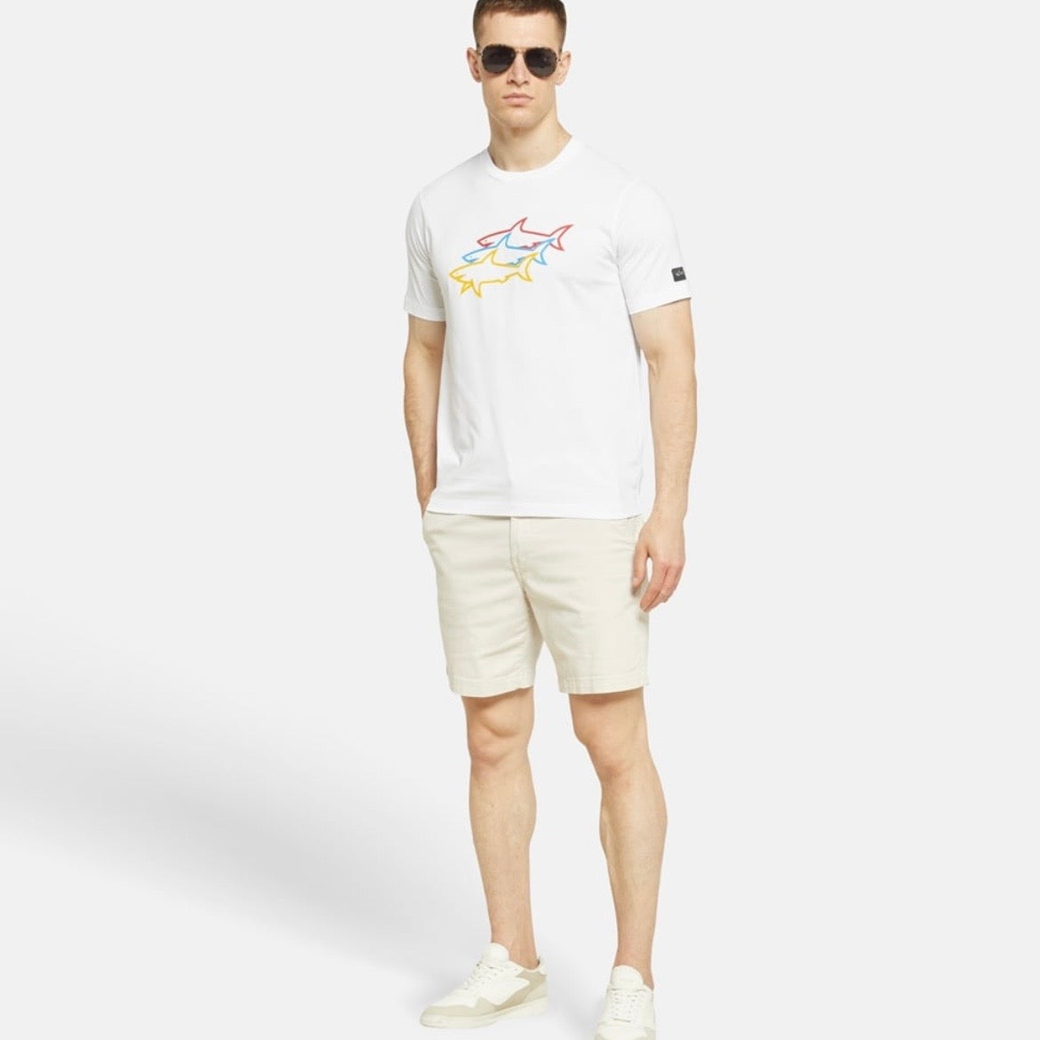 T-shirt Paul & Shark — Blanc Requins Multicolores