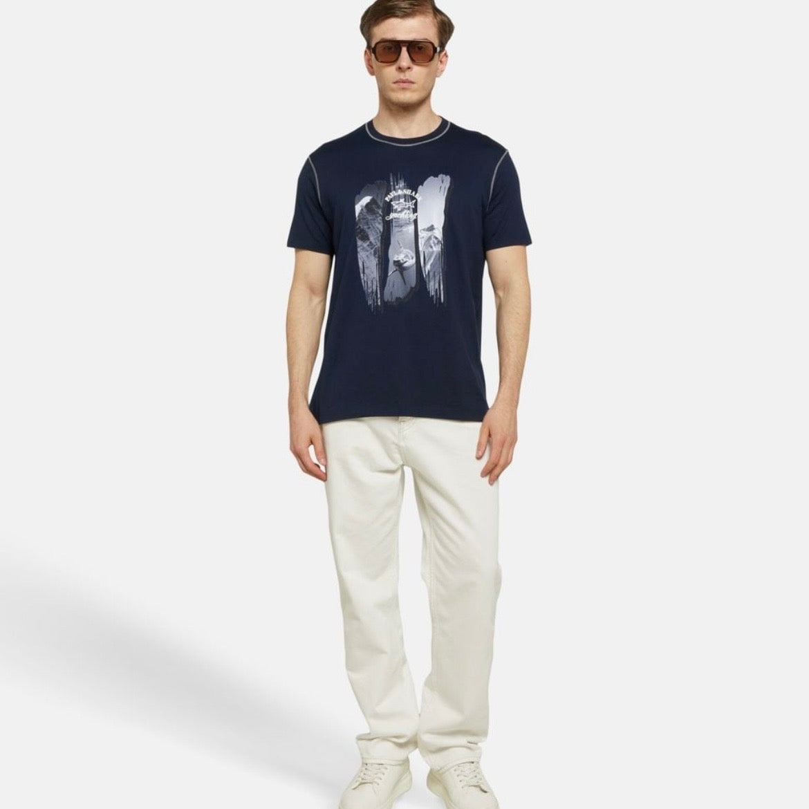 T-shirt Paul & Shark — Bleu Marine Montagnes & Requin