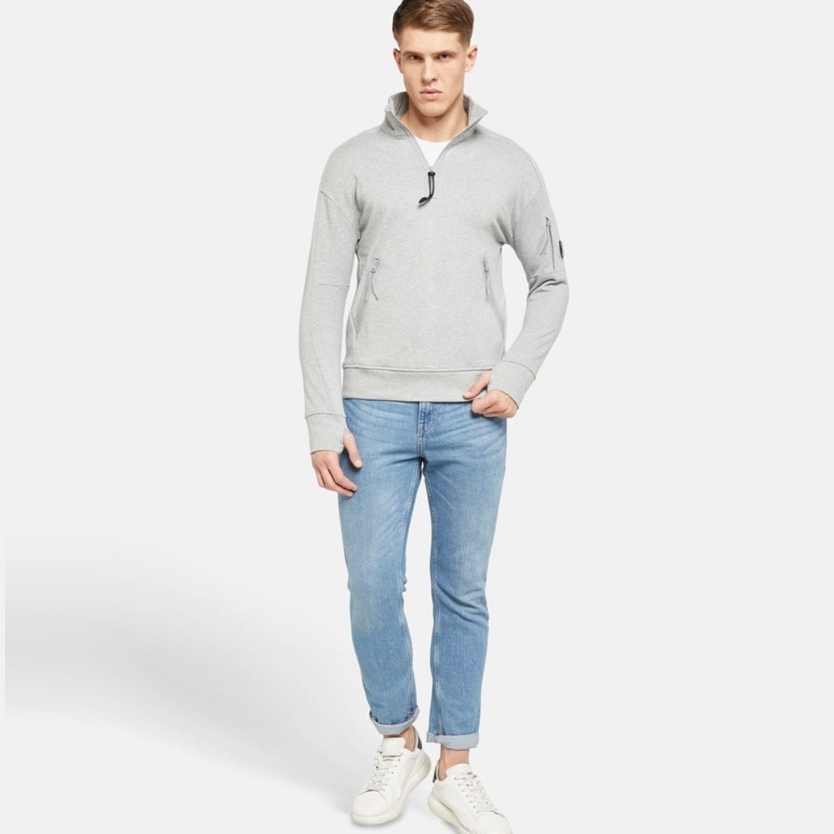 Sweat Col Montant Demi-Zip C.P. Company - Gris Chiné